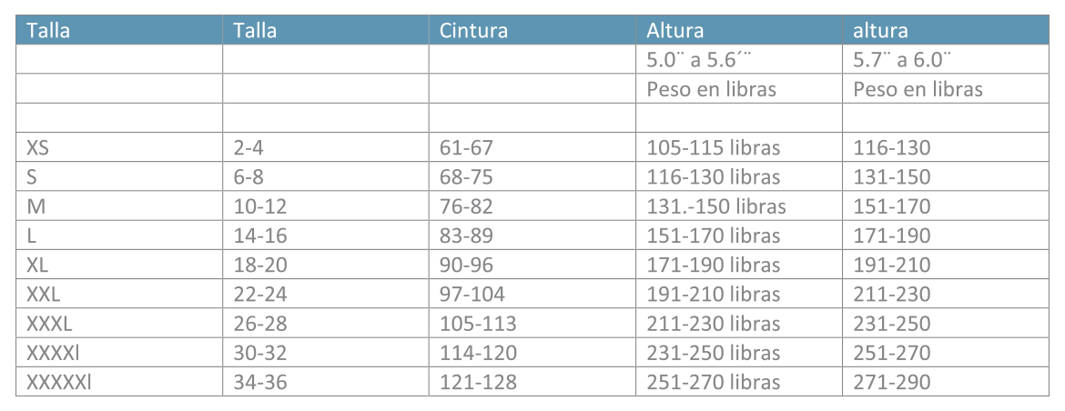 Tabla de tallas Fajiflex